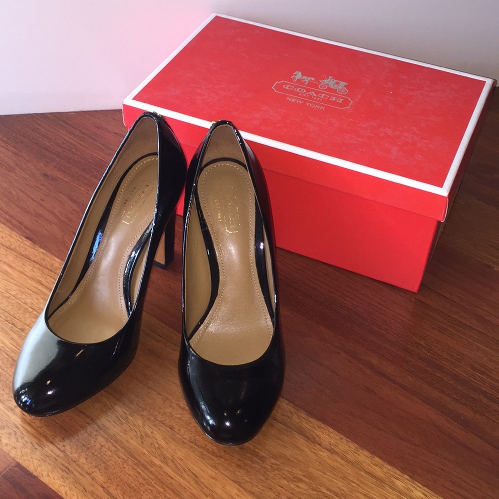 Coach black patent heels 4 inches